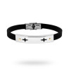 BRACCIALE IN PVC NERO E TARGA CON DISEGNO GEOMETRICO E PUNTI ORO IN ACCIAIO