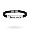 BRACCIALE IN PVC NERO E TARGA CON DISEGNO GEOMETRICO E PUNTI ORO IN ACCIAIO
