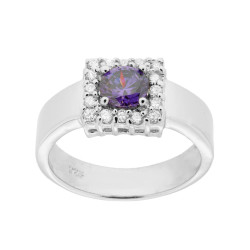 ANELLO SOLITARIO A GRIFFE CON ZIRCONE TONDO VIOLA IN ARGENTO 925 GALVANICA RODIO