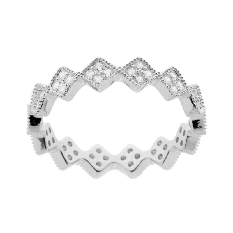 ANELLO ETERNITY VERETTA A ROMBI CON ZIRCONI BIANCHI MM 4.3 IN ARGENTO 925 GALVANICA RODIO