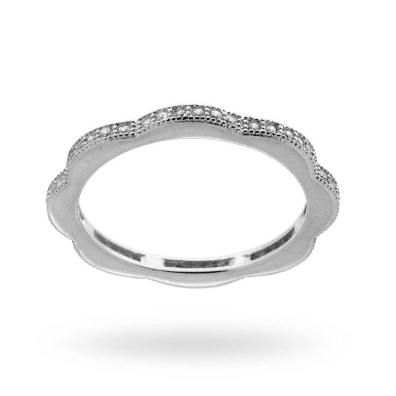 ANELLO ETERNITY VERETTA A FIORE CON ZIRCONI BIANCHI MM 1.8 IN ARGENTO 925 RODIATO
