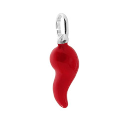 CIONDOLO PORTAFORTUNA CORNO MM 21 CON SMALTO ROSSO IN ARGENTO 925