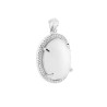 CIONDOLO GEOMETRICO OVALE CON PIETRA BIANCA SFACCETTATA CONTORNATA CON ZIRCONI BIANCHI IN ARGENTO 925 GALVANICA RODIO