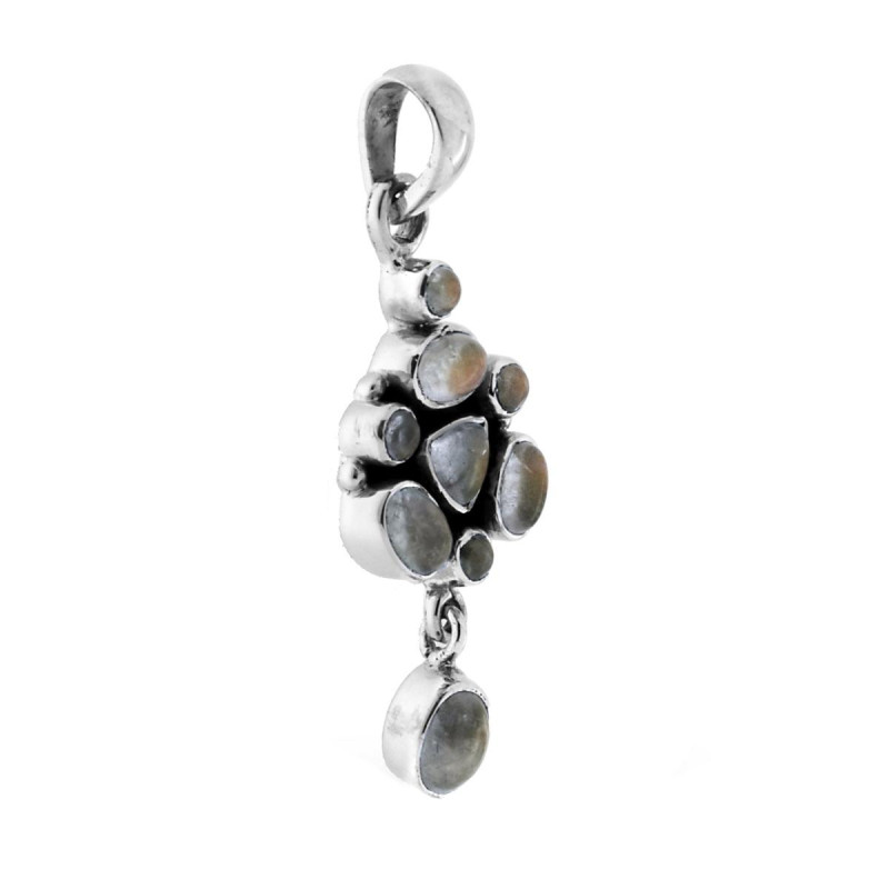 CIONDOLO ETNICO THAILANDESE CON PIETRE QUARZO RUTILATO IN ARGENTO 925