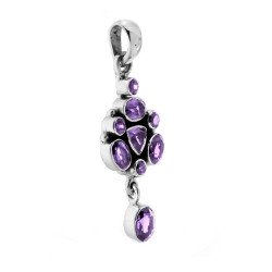 CIONDOLO ETNICO THAILANDESE CON PIETRE AMETISTA IN ARGENTO 925