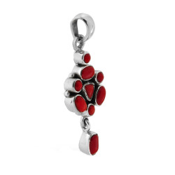 CIONDOLO ETNICO THAILANDESE CON PIETRE CORALLO IN ARGENTO 925