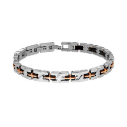 BRACCIALE UOMO MAGLIA IMPERNIATA CON CATENA ACCIAIO E CROCI COLORE ROSA IN ACCIAIO