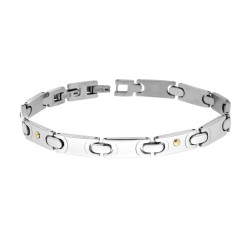 BRACCIALE UOMO MAGLIA IMPERNIATA CON PUNTI COLORE ORO IN ACCIAIO