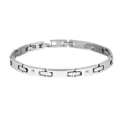 BRACCIALE UOMO MAGLIA IMPERNIATA CON PUNTI COLORE ORO IN ACCIAIO