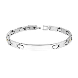 BRACCIALE UOMO MAGLIA IMPERNIATA CON TARGA E PUNTI ORO IN ACCIAIO