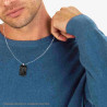 COLLANA CON PENDENTE A FORMA RETTANGOLARE COLORE NERO CON INCISIONE PADRE PIO IN ACCIAIO