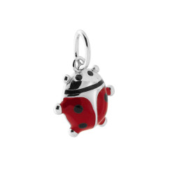 CIONDOLO PER BIMBO E BIMBA CON COCCINELLA SMALTATO ROSSO E NERO IN ARGENTO 925 GALVANICA RODIO