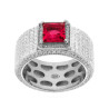 ANELLO FASCIONE CON ZIRCONI BIANCHI MICROSETTING E ZIRCONE QUADRATO ROSSO RUBINO IN ARGENTO 925 GALVANICA RODIO
