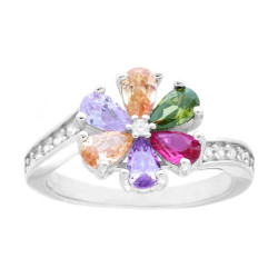 ANELLO FIORE CON CUBIC ZIRCONIA RAINBOW E ZIRCONI BIANCHI IN ARGENTO 925 GALVANICA RODIO
