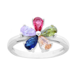 ANELLO FIORE CON CUBIC ZIRCONIA RAINBOW MULTICOLOR IN ARGENTO 925 GALVANICA RODIO