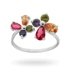 ANELLO FIORE CON ZIRCONI RAINBOW IN ARGENTO 925 RODIATO