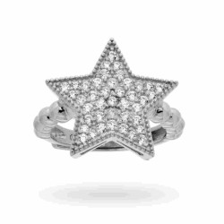 ANELLO CHEVALIER CON STELLA E ZIRCONI BIANCHI IN ARGENTO 925 RODIATO