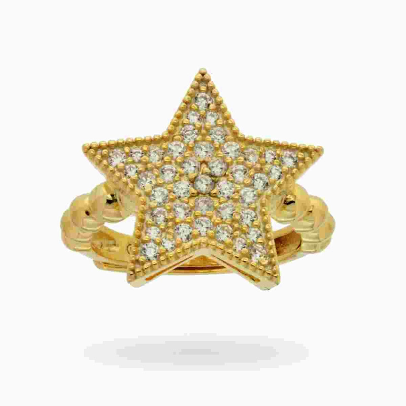ANELLO CHEVALIER CON STELLA E ZIRCONI BIANCHI IN ARGENTO 925 GALVANICA ORO
