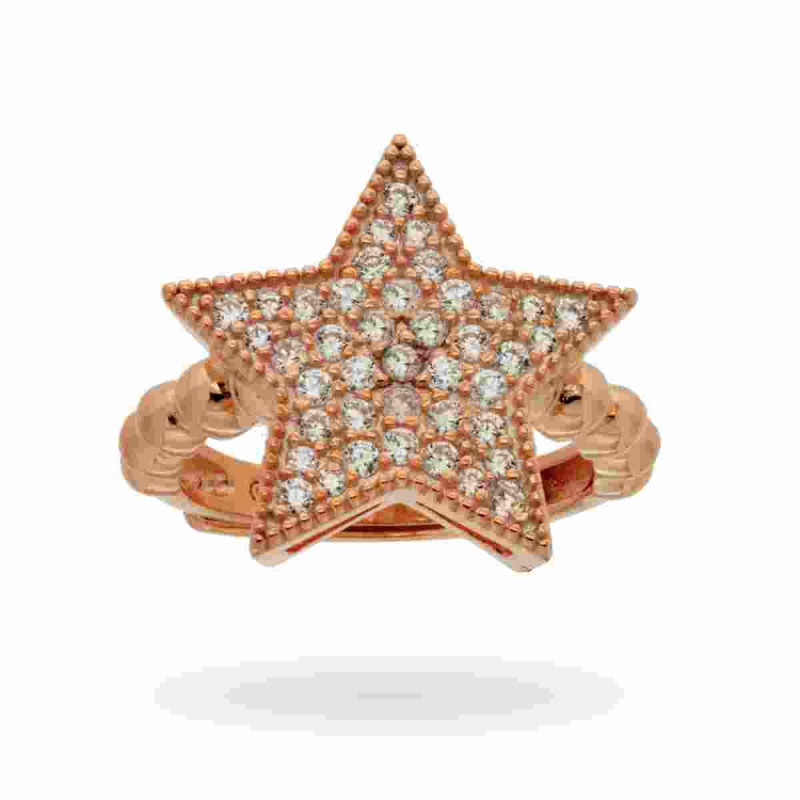 ANELLO CHEVALIER CON STELLA E ZIRCONI BIANCHI IN ARGENTO 925 GALVANICA ROSATA