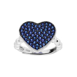ANELLO CHEVALIER CON CUORE E ZIRCONI BLU ZAFFIRO IN ARGENTO 925 GALVANICA RODIO