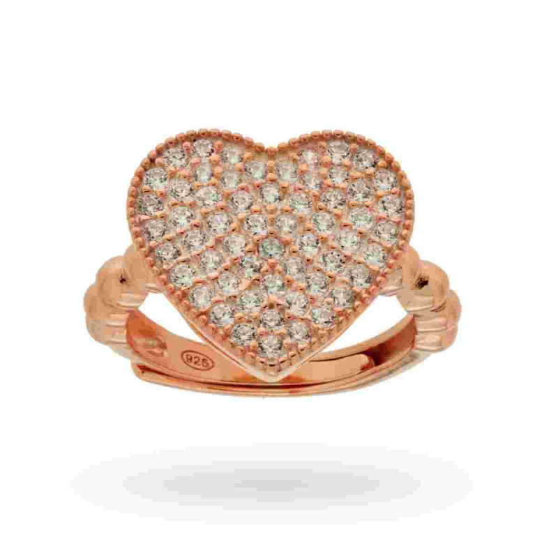 ANELLO CHEVALIER CON CUORE E ZIRCONI BIANCHI IN ARGENTO 925 GALVANICA ROSATA
