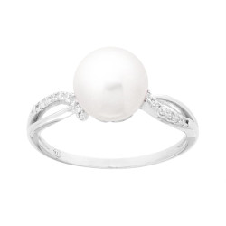 ANELLO CON PERLA BIANCA MM 8 E ZIRCONI BIANCHI IN ARGENTO 925 GALVANICA RODIO