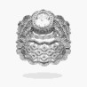 ANELLO FASCIONE CON LAVORAZIONE FILIGRANA E ZIRCONI BIANCHI CON ZIRCONE OVALE BIANCO IN ARGENTO 925 RODIATO