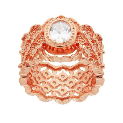 ANELLO FASCIONE CON LAVORAZIONE FILIGRANA E ZIRCONI BIANCHI CON ZIRCONE OVALE BIANCO IN ARGENTO 925 GALVANICA ROSA