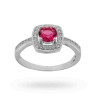 ANELLO SOLITARIO QUADRATO CON ZIRCONE TONDO ROSSO RUBINO MM 5 IN ARGENTO 925 RODIATO