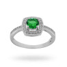 ANELLO SOLITARIO QUADRATO CON ZIRCONE TONDO VERDE SMERALDO MM 5 IN ARGENTO 925 RODIATO