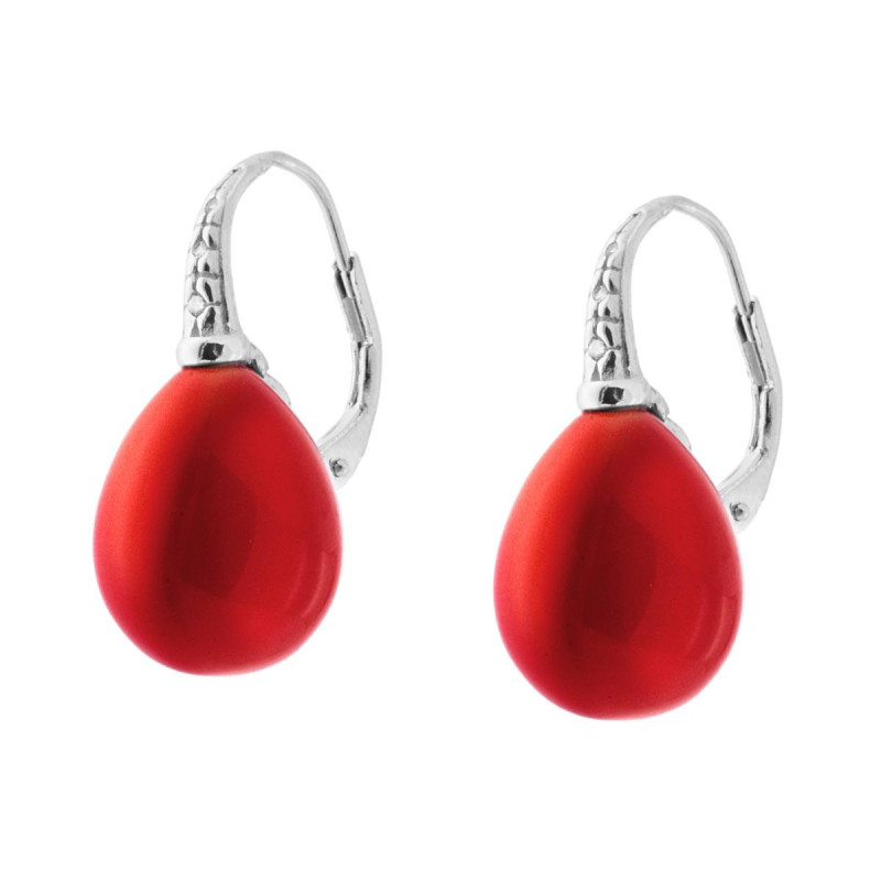 ORECCHINI MONACHELLA PERLA GOCCIA CORALLO MM 15X12 CON ZIRCONI BIANCHI IN ARGENTO 925 GALVANICA RODIO