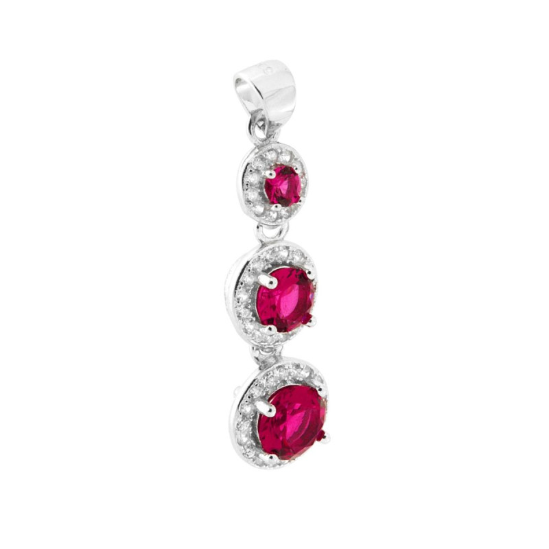 CIONDOLO TRILOGY CON ZIRCONI ROSSO RUBINO CONTORNATI CON ZIRCONI BIANCHI IN ARGENTO 925 GALVANICA RODIO