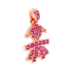 CIONDOLO BIMBA CON ZIRCONI ROSSO RUBINO IN ARGENTO 925 GALVANICA ROSA