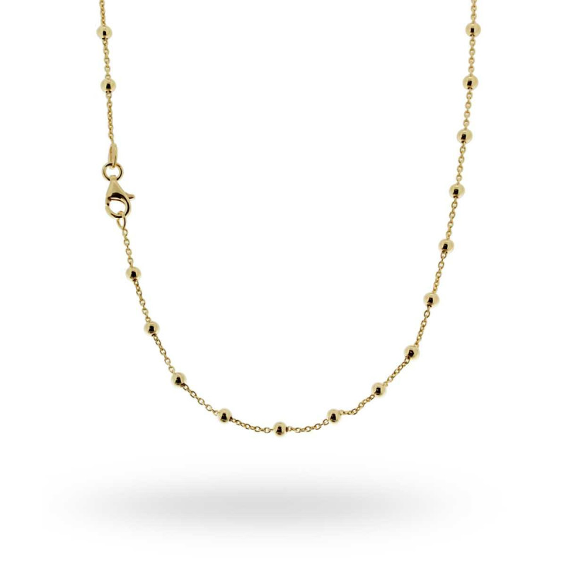 CATENA FORZATINA CM 50 ALTERNATA CON PALLINE LISCE MM 3 IN ARGENTO 925 GALVANICA ORO