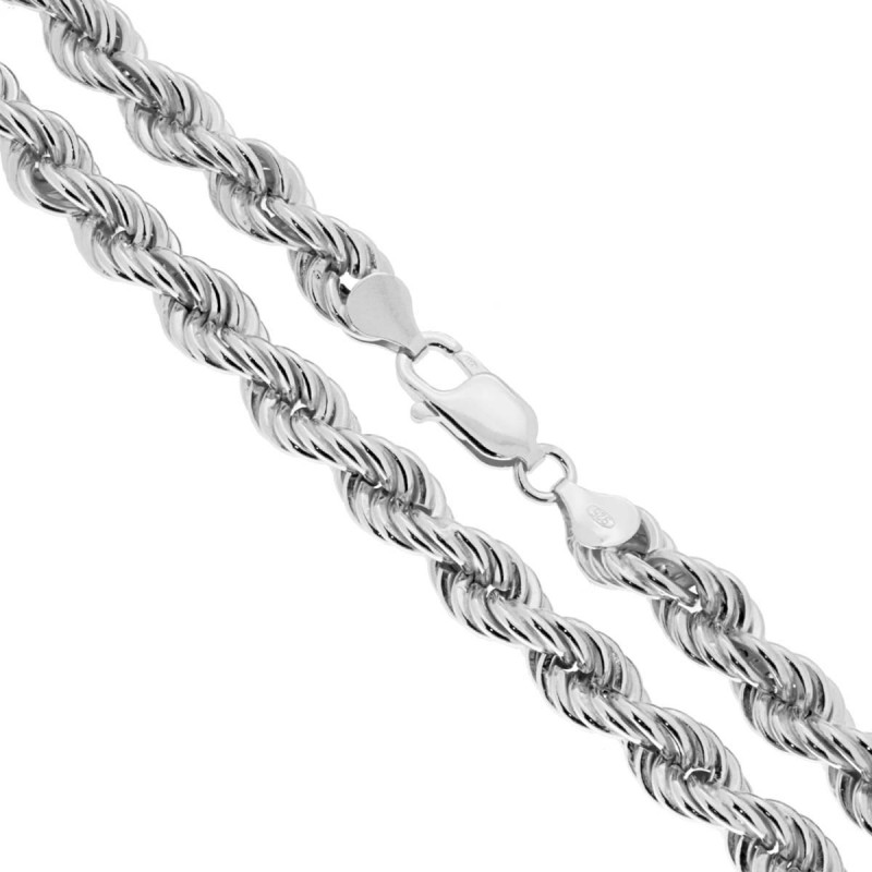 COLLANA CATENA CORDA SEZIONE MM 8.0 LUNGHEZZA CM 45 IN ARGENTO 925 GALVANICA RODIO