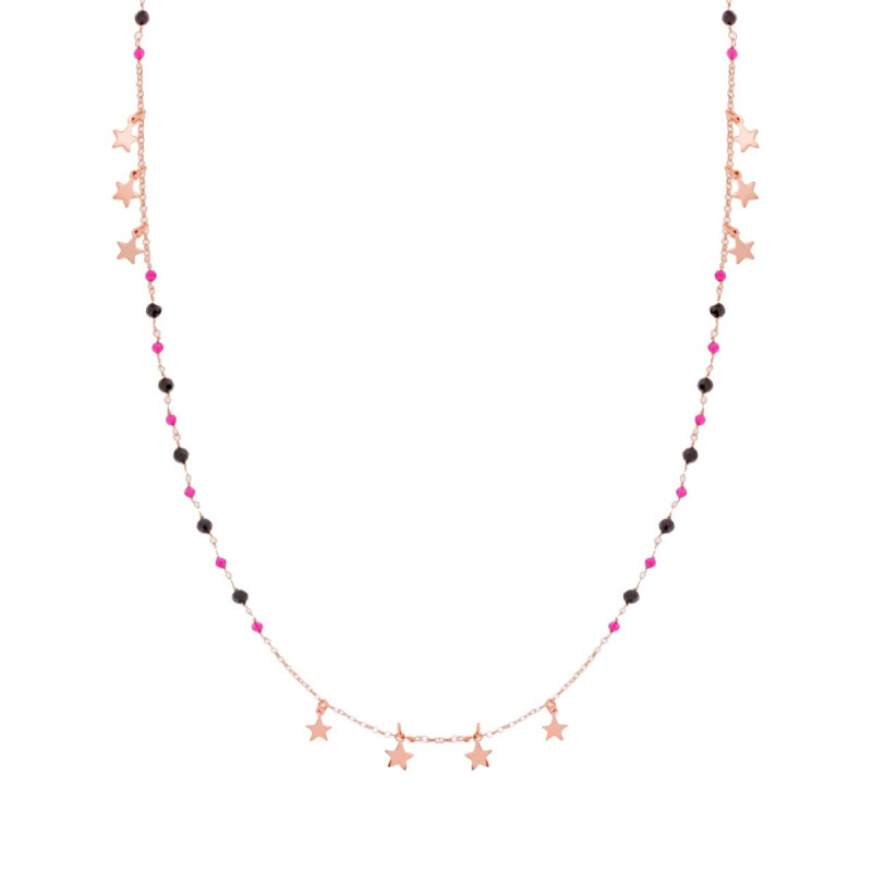 COLLANA LUNGA CON CATENA ROLO CON CRYSTAL MULTICOLOR CON STELLE IN ARGENTO 925 GALVANICA ROSA