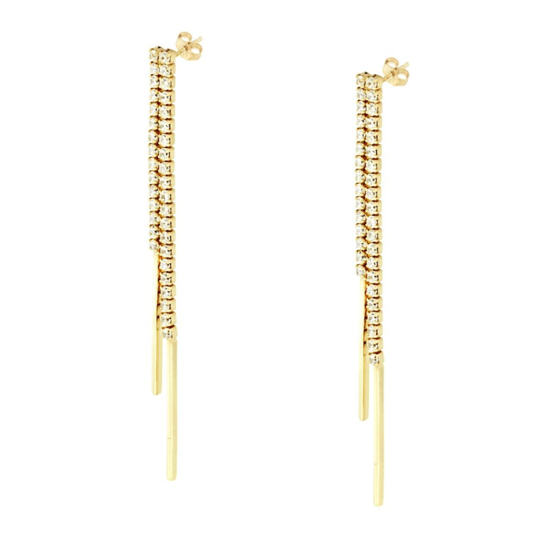 ORECCHINI TENNIS DOPPIO FILO CON ZIRCONI BIANCHI IN ARGENTO 925 GALVANICA ORO