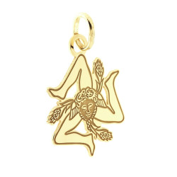 CIONDOLO CON SAGOMA PLAIN A FORMA DI TRINACRIA SICILIA MM 26 CON INCISIONE IN ARGENTO 925 GALVANICA ORO