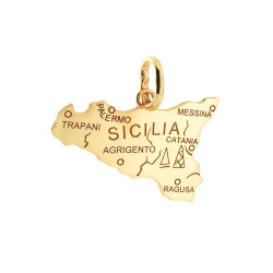 CIONDOLO CON SAGOMA PLAIN A FORMA DI SICILIA MM 17X25 CON INCISIONE PROVINCE IN ARGENTO 925 GALVANICA ORO