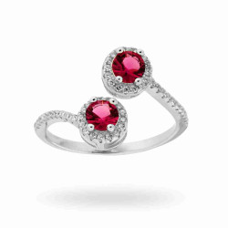 ANELLO CONTRARIE CON ZIRCONI ROSSO RUBINO E BIANCHI IN ARGENTO 925 RODIATO