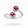 ANELLO CONTRARIE CON ZIRCONI ROSSO RUBINO E BIANCHI IN ARGENTO 925 RODIATO