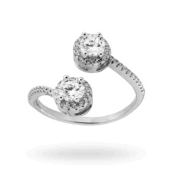 ANELLO CONTRARIE CON ZIRCONI BIANCHI IN ARGENTO 925 RODIATO