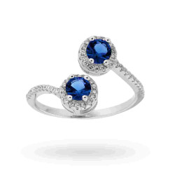 ANELLO CONTRARIE CON ZIRCONI BLU ZAFFIRO E BIANCHI IN ARGENTO 925 RODIATO