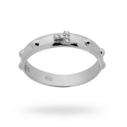 ANELLO ROSARIO CON CROCE FRANCESCANA TAO E ZIRCONI BIANCHI IN ARGENTO 925 RODIATO
