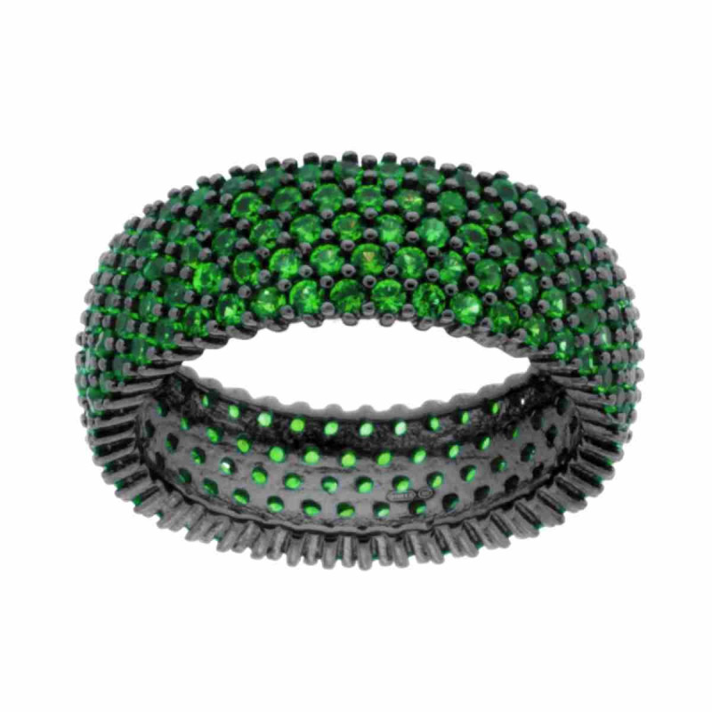 ANELLO FASCIA FASCIONE CON CUBIC ZIRCONIA VERDE SMERALDO IN ARGENTO 925 GALVANICA RUTENIO