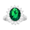 ANELLO HALO SOLITARIO CON ZIRCONE OVALE VERDE SMERALDO CONTORNATO CON ZIRCONI BIANCHI IN ARGENTO 925 GALVANICA RODIO