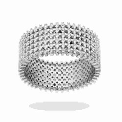 ANELLO FASCIA FASCIONE A SEI FILI CON ZIRCONI BIANCHI IN ARGENTO 925 RODIATO