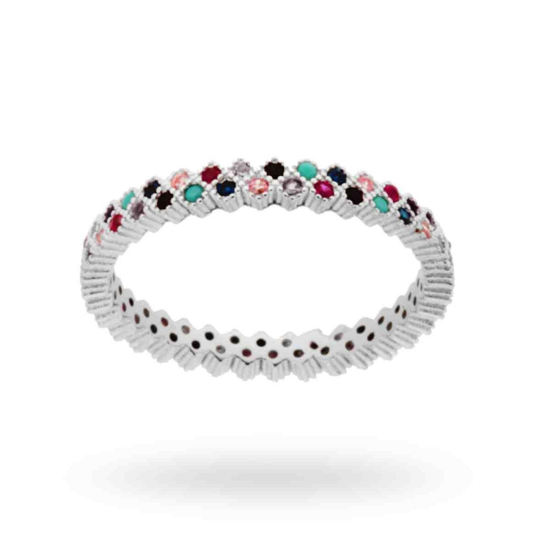 ANELLO ETERNITY VERETTA CON ZIRCONI MULTICOLOR IN ARGENTO 925 GALVANICA RODIO