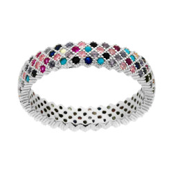 ANELLO FASCIA FASCIONE A QUATTRO FILI CON ZIRCONI MULTICOLOR IN ARGENTO 925 GALVANICA RODIO
