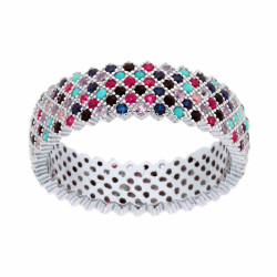 ANELLO FASCIA FASCIONE A SEI FILI CON ZIRCONI MULTICOLOR IN ARGENTO 925 GALVANICA RODIO